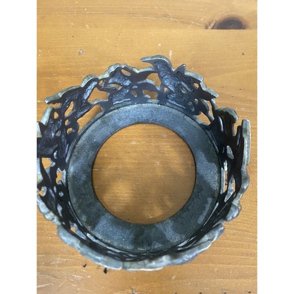 Vintage Pewter Metal Candle Jar Holder Stand Hummingbirds Hibiscus Flowers - Picture 5 of 9